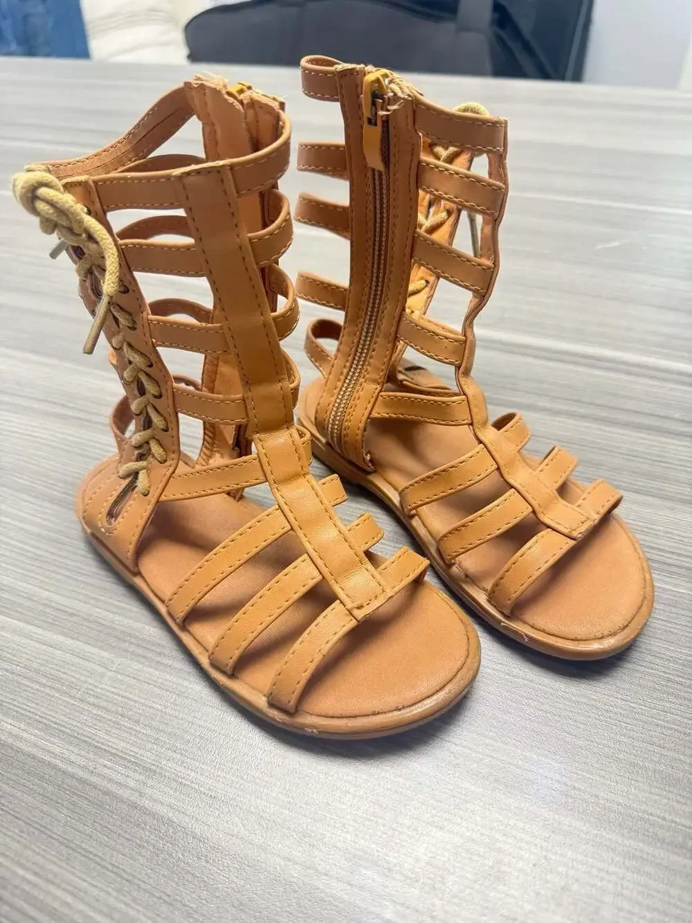 Toddler Girls Faux Leather Tall Gladiator Sandals in Tan